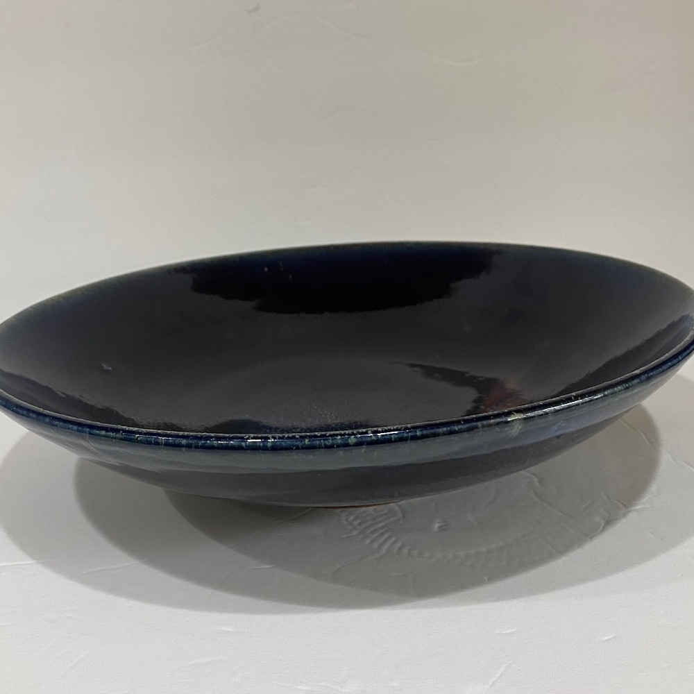 Artisan Ikebana Stoneware Round Suiban Deep Dark Blue 11.5 inch